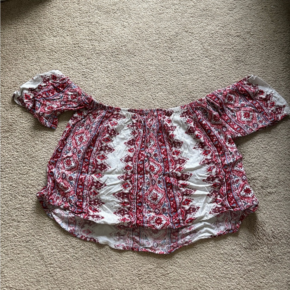 Billabong Red Ruched Off-Shoulder Blouse
